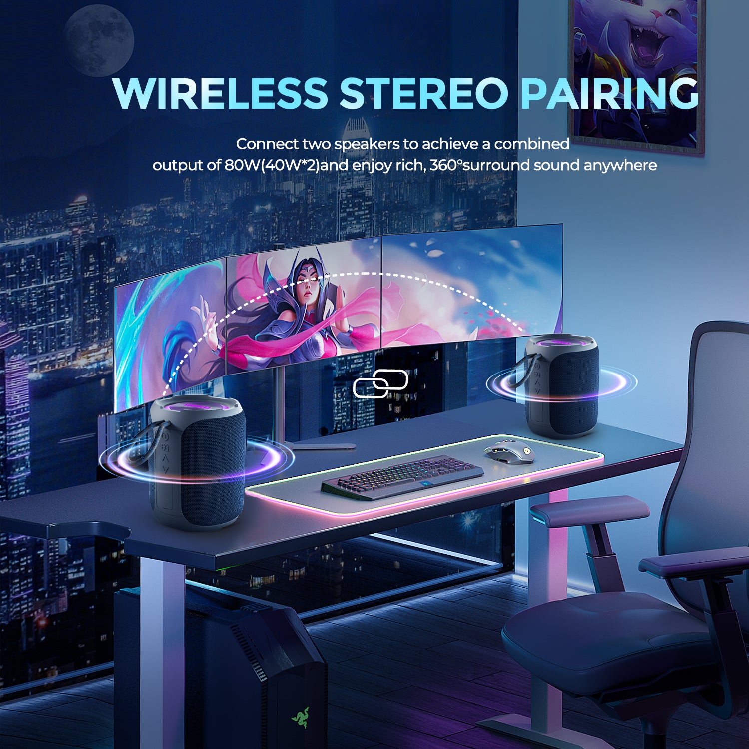 YEAHBOX A8户外便携式40W防水蓝牙音箱低音炮大音量迷你音响系统