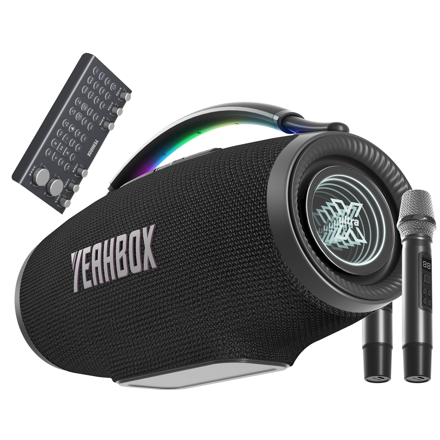 YEAHBOX Sonic Boom Ultra K Portable Bluetooth Party Karaoke Speaker with Dual Wireless Microphones & Mixer, 320W Rated / 500W Peak,