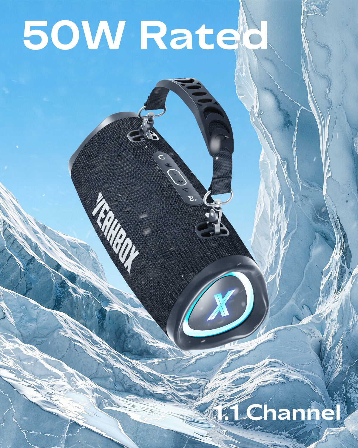 YEAHBOX Sonic Boom POP Bluetooth Speaker, 50W 1.1-Channel Bass System, Racetrack Woofer speaker