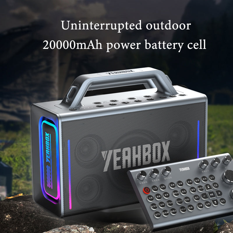 YEAHBOX Thunder 500 蓝牙音箱，带直播和卡拉 OK 声卡，一体式 - 高端户外音响系统