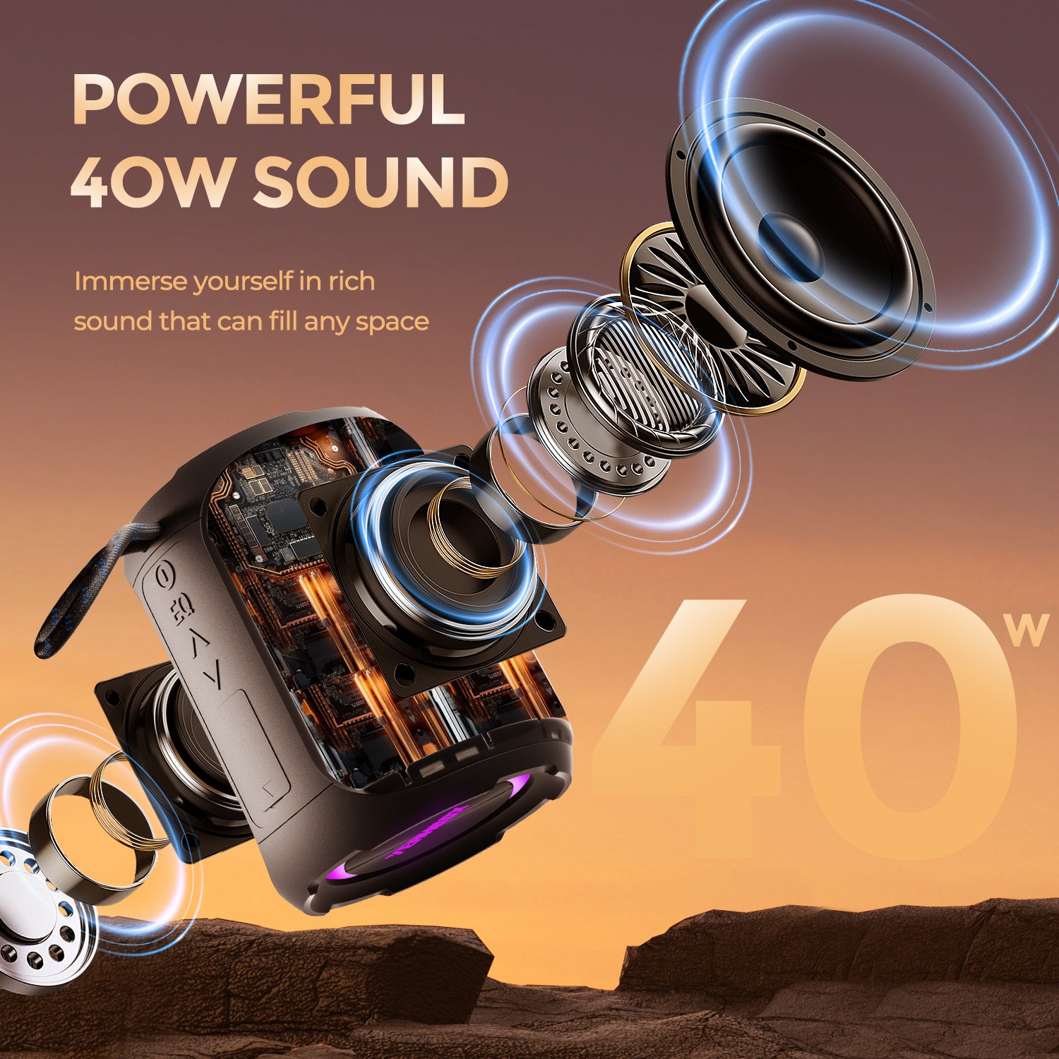 YEAHBOX A8 outdoor portable 40W waterproof Bluetooth  speaker subwoofer with high volume and mini sound system