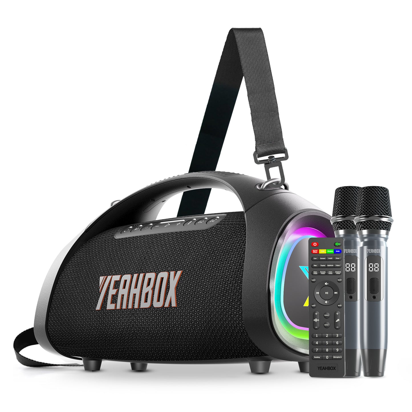 YEAHBOX Sonic Boom Max K Bluetooth Karaoke Speaker with 2 Wireless Microphones, 200W RMS / 300W Peak Power, Smart App EQ, RGB Party Lights, IPX6 Waterproof