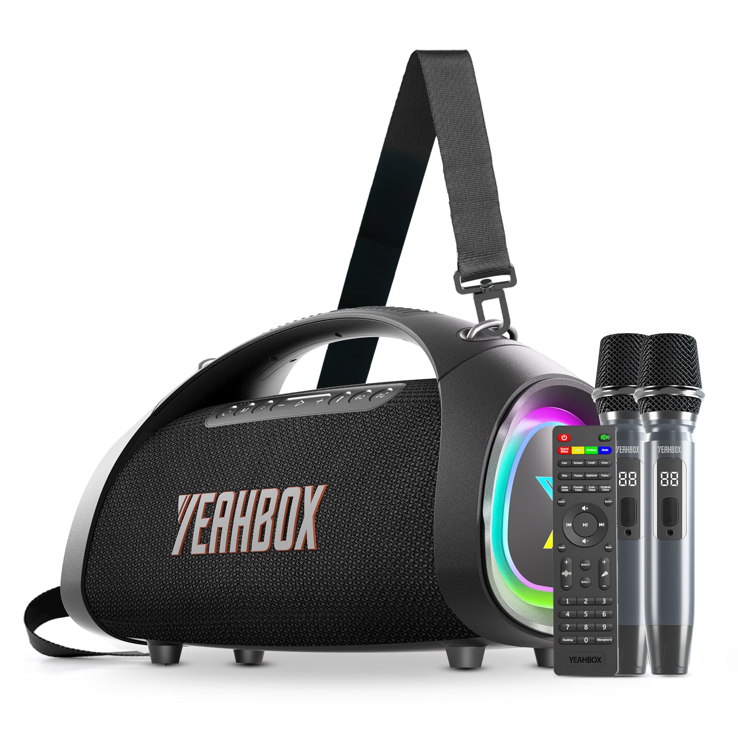 YEAHBOX Sonic Boom Max K Bluetooth Karaoke Speaker with 2 Wireless Microphones, 200W RMS / 300W Peak Power, Smart App EQ, RGB Party Lights, IPX6 Waterproof