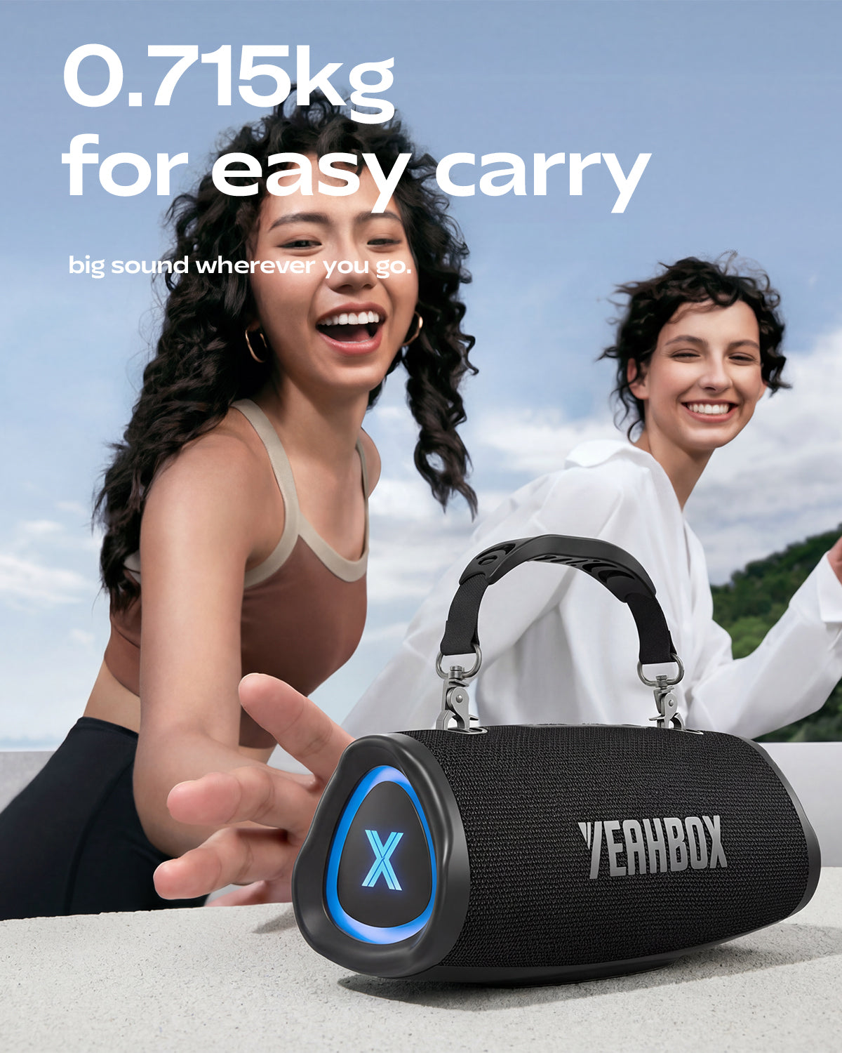 YEAHBOX Sonic Boom POP Bluetooth Speaker, 50W 1.1-Channel Bass System, Racetrack Woofer speaker