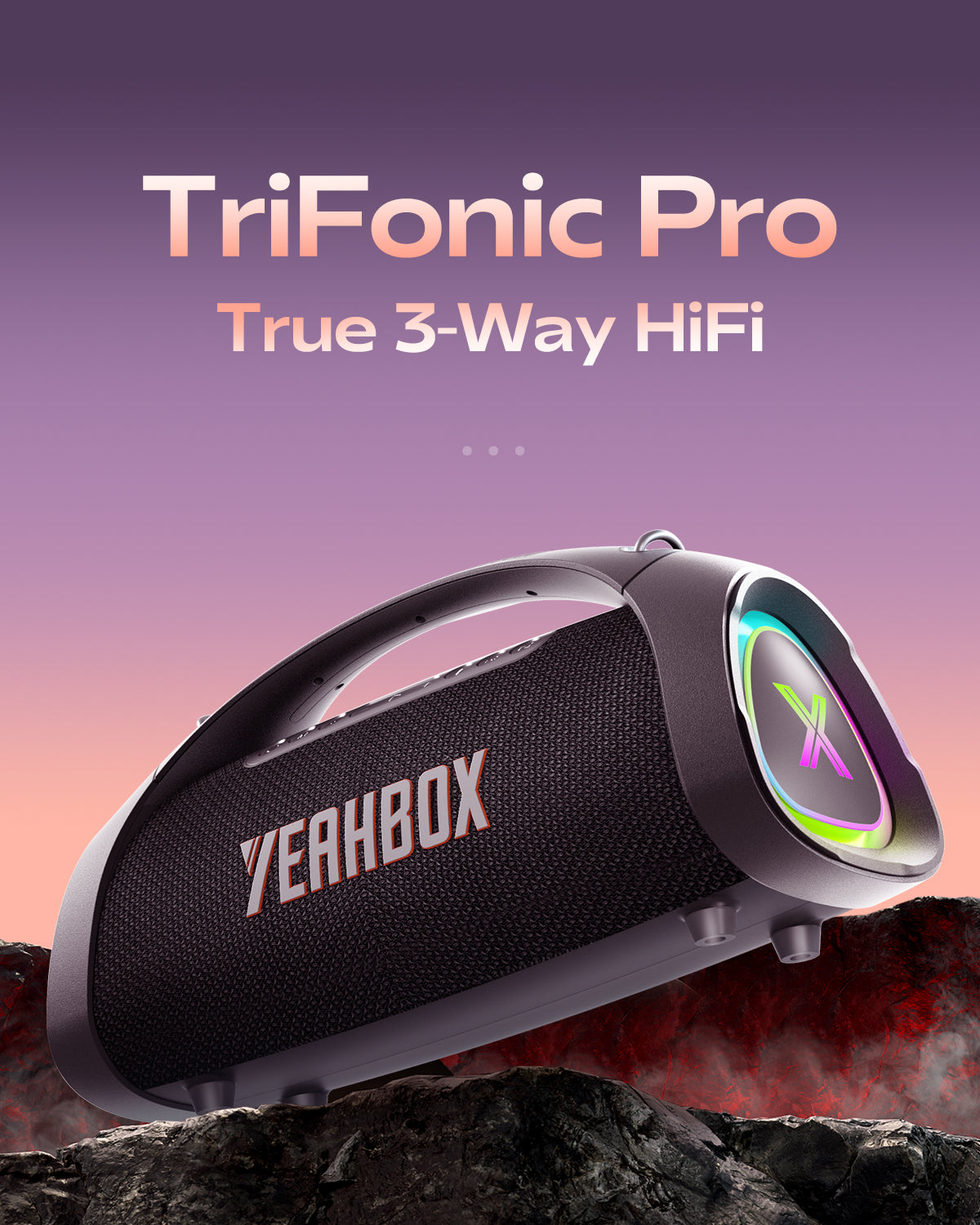YEAHBOX Sonic Boom Max K Bluetooth Karaoke Speaker with 2 Wireless Microphones, 200W RMS / 300W Peak Power, Smart App EQ, RGB Party Lights, IPX6 Waterproof