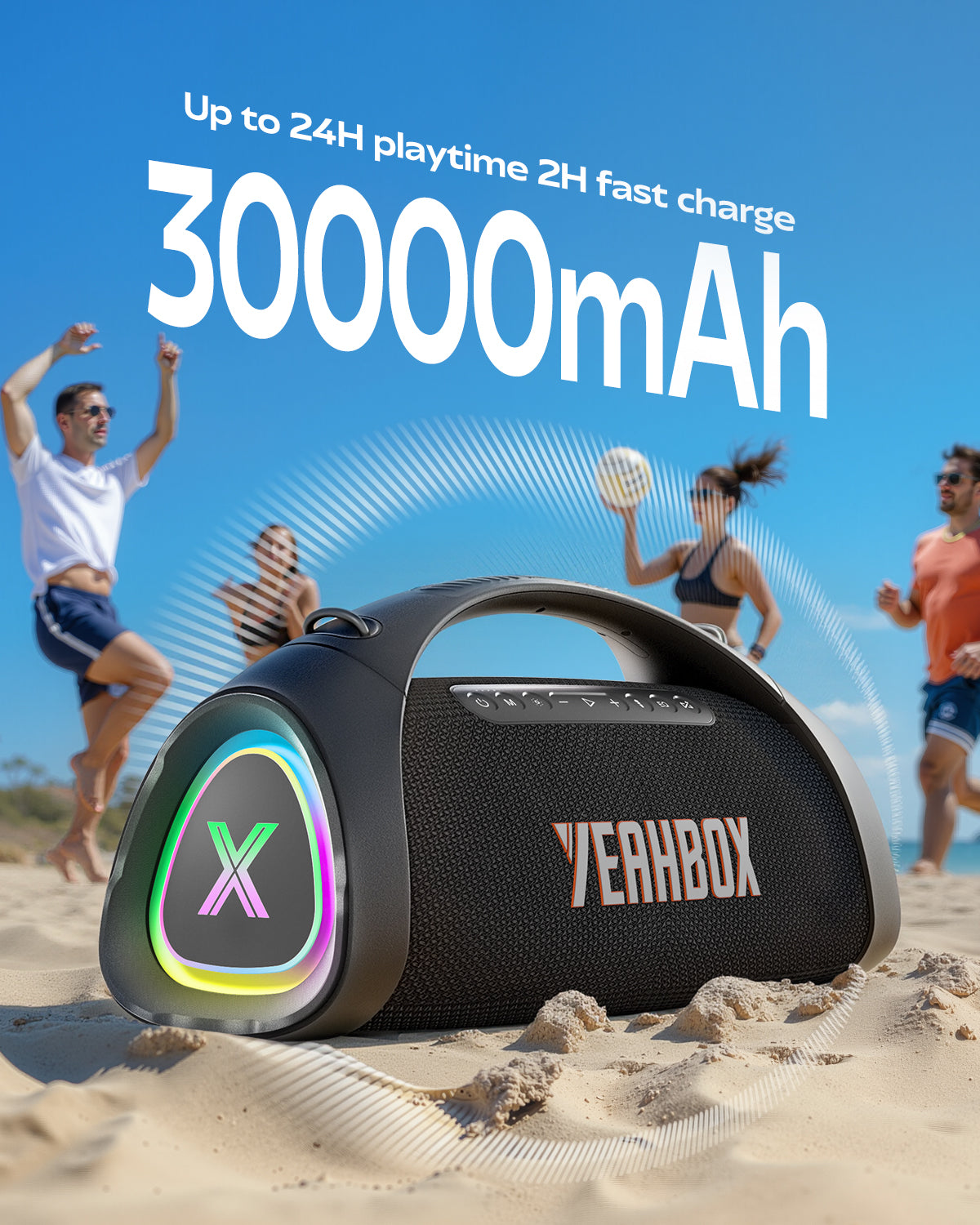YEAHBOX Sonic Boom Max K Bluetooth Karaoke Speaker with 2 Wireless Microphones, 200W RMS / 300W Peak Power, Smart App EQ, RGB Party Lights, IPX6 Waterproof