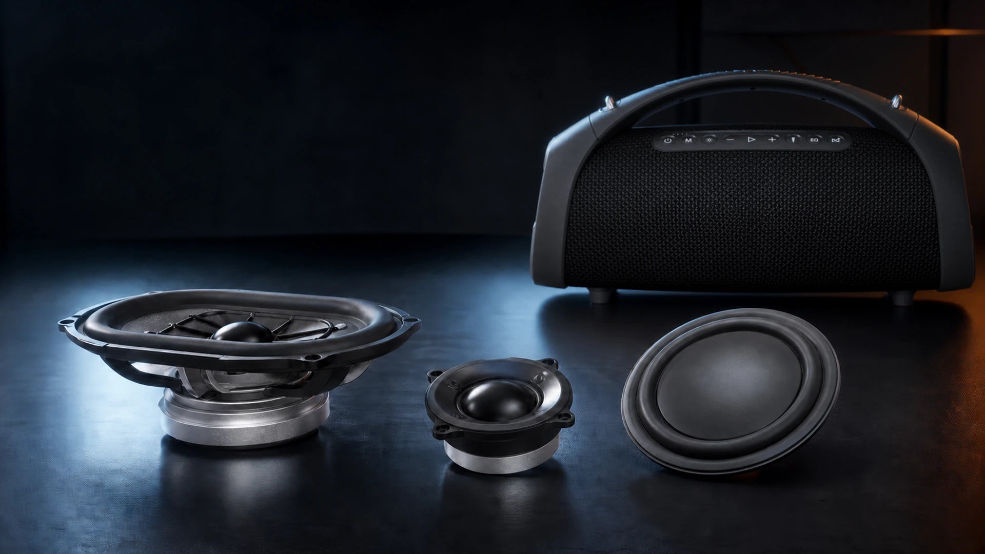 Independent Max K acoustic components arranged as a non-positional studio study