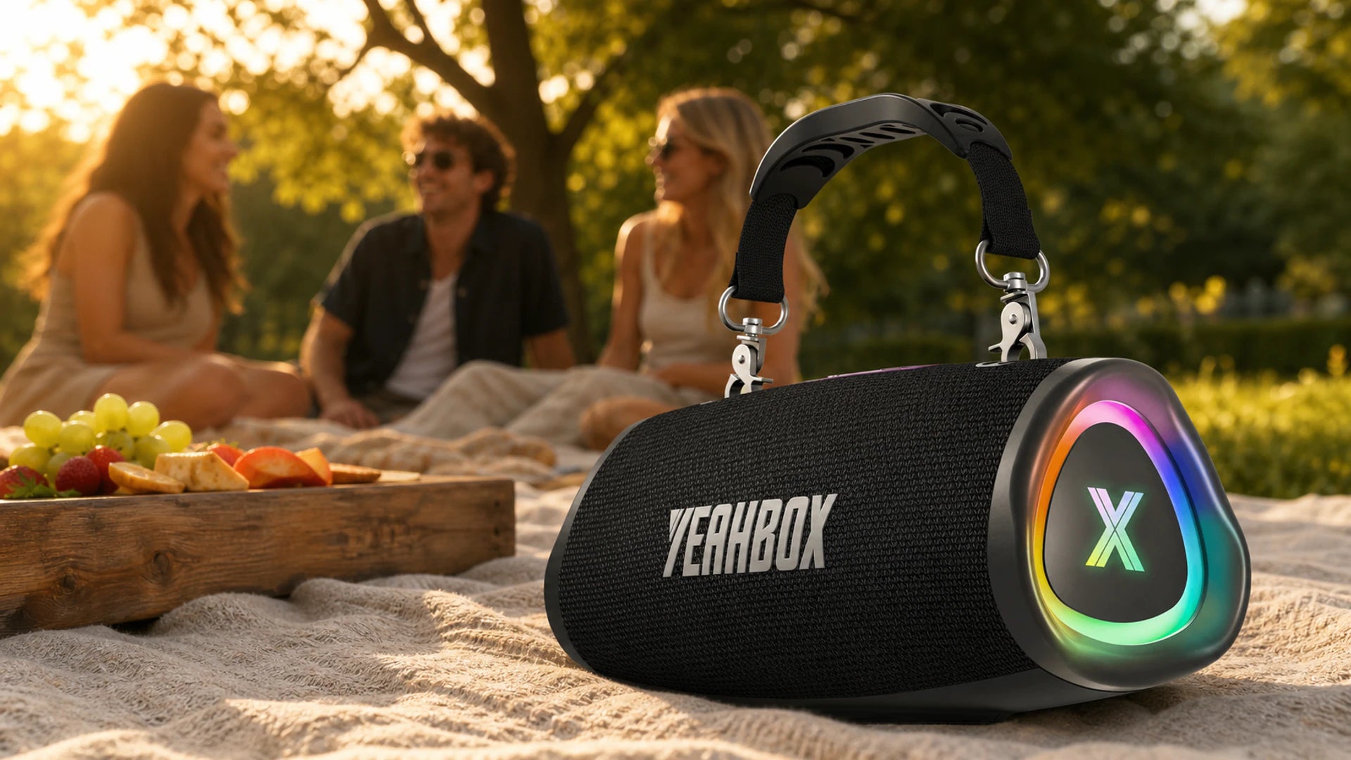 Sonic Boom Pop beside a relaxed outdoor picnic