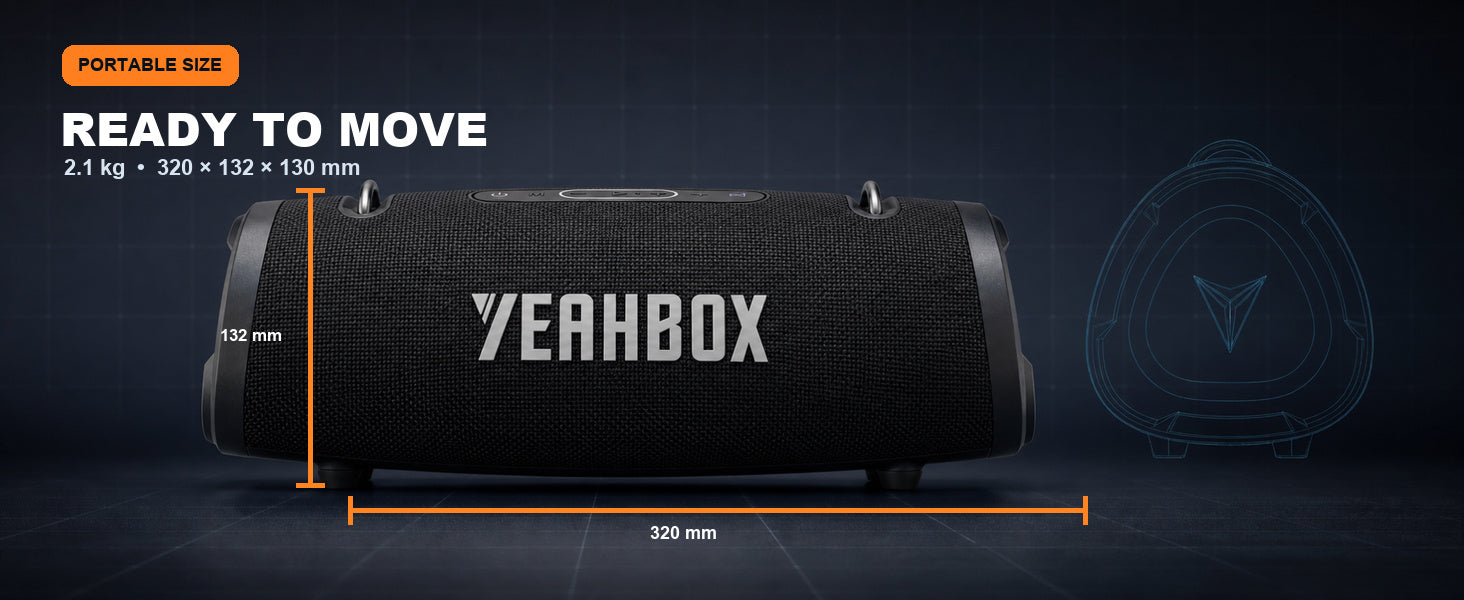 Sonic Boom speaker with dimension lines showing its portable size