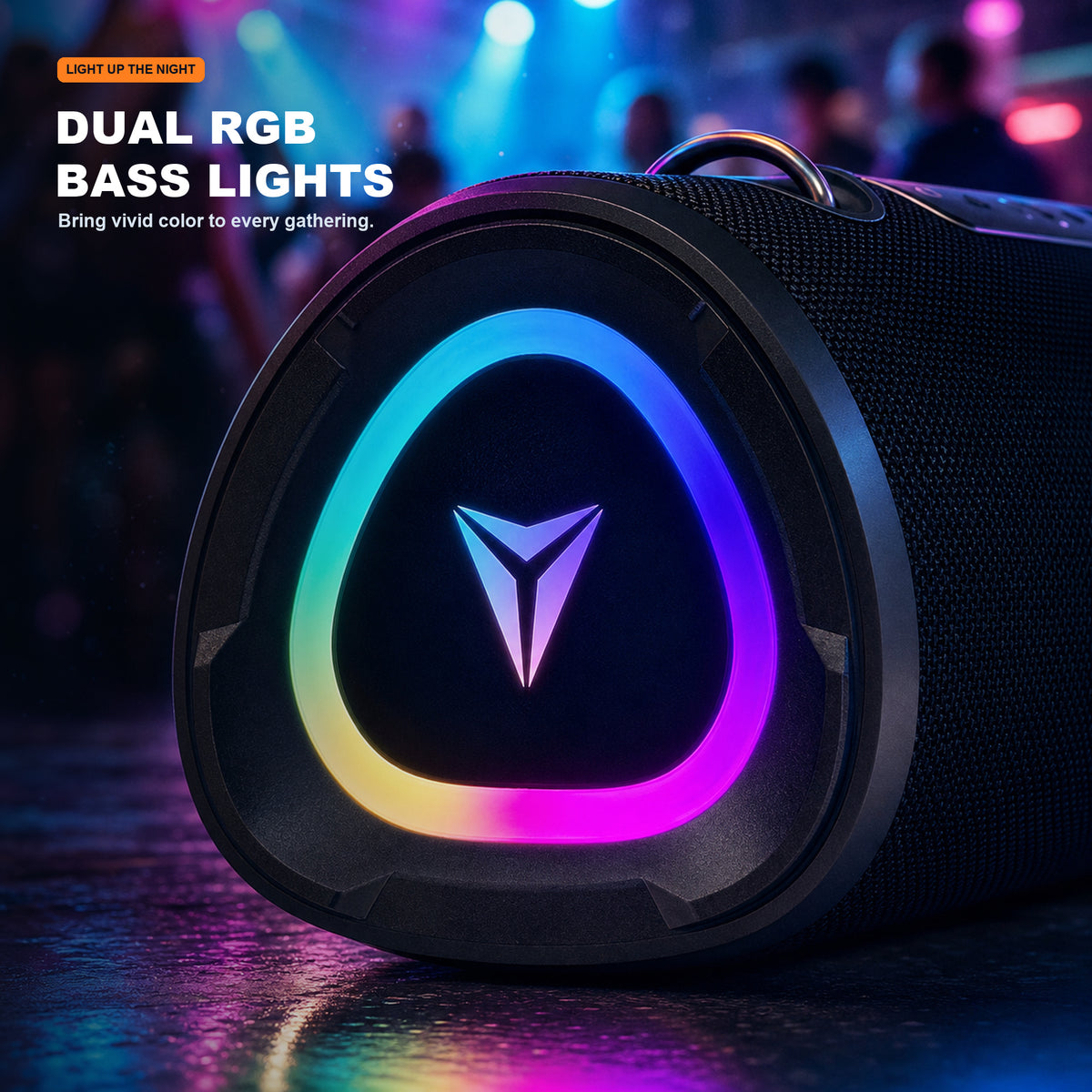 Dual RGB bass lights on the Sonic Boom 100W