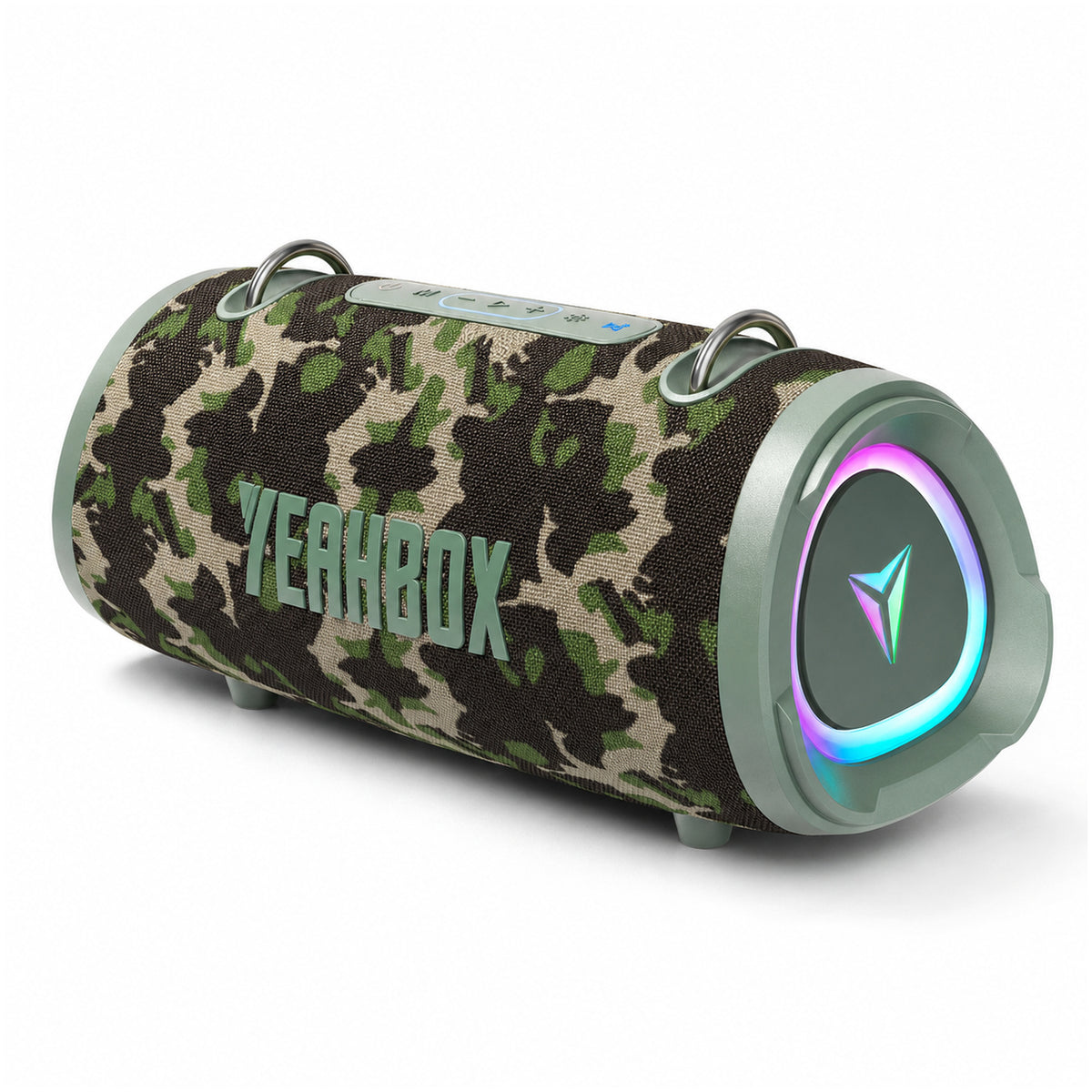 Camouflage Sonic Boom 100W portable speaker on a clean white background