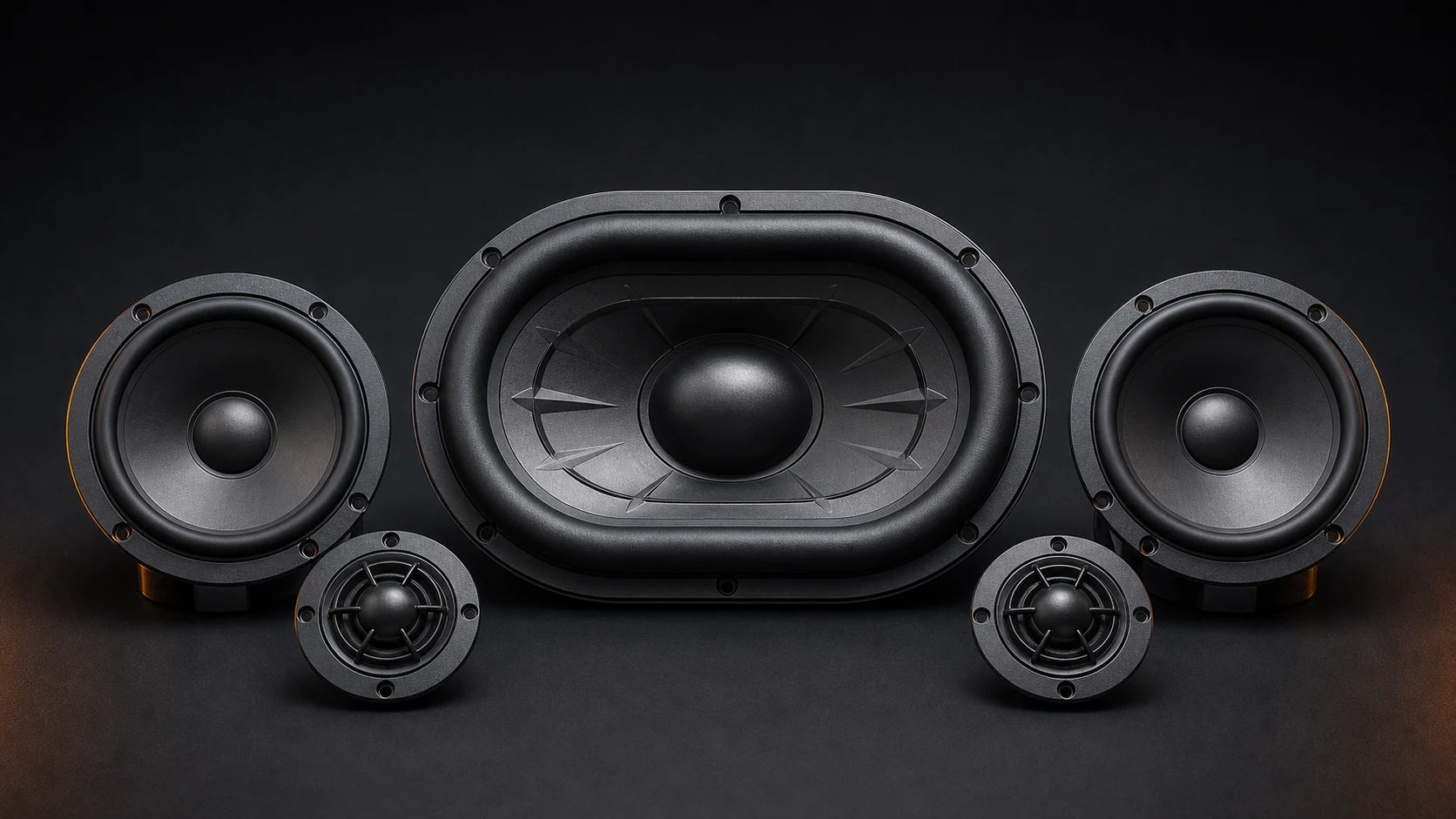 Sonic Boom Ultra three-way driver system with one racetrack woofer, two midrange drivers, and two tweeters