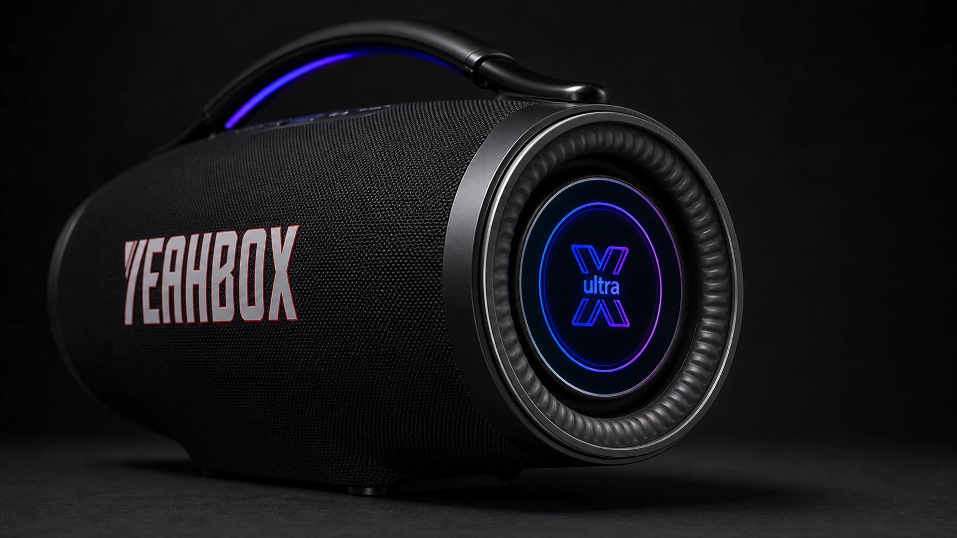 Aligned Ultra K infinity-mirror passive radiator with cohesive blue-violet rings and a clear X ultra mark